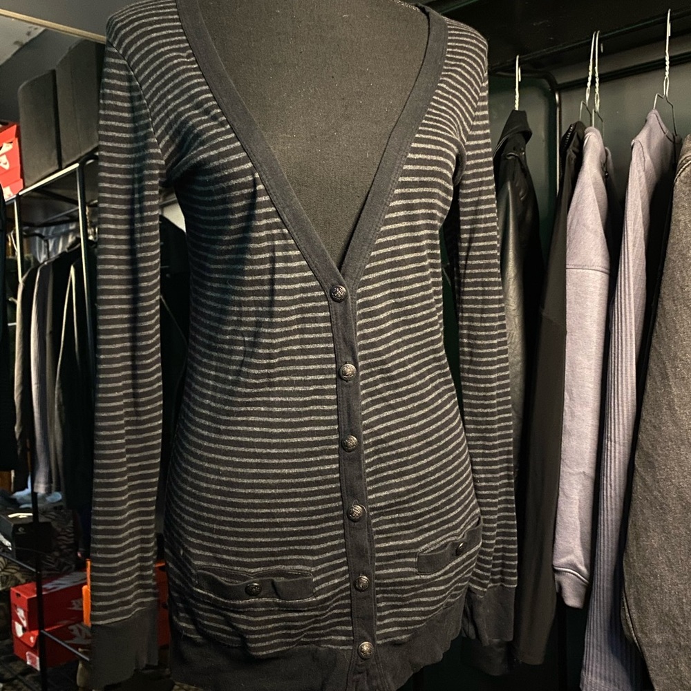 Long black stripped cardigan